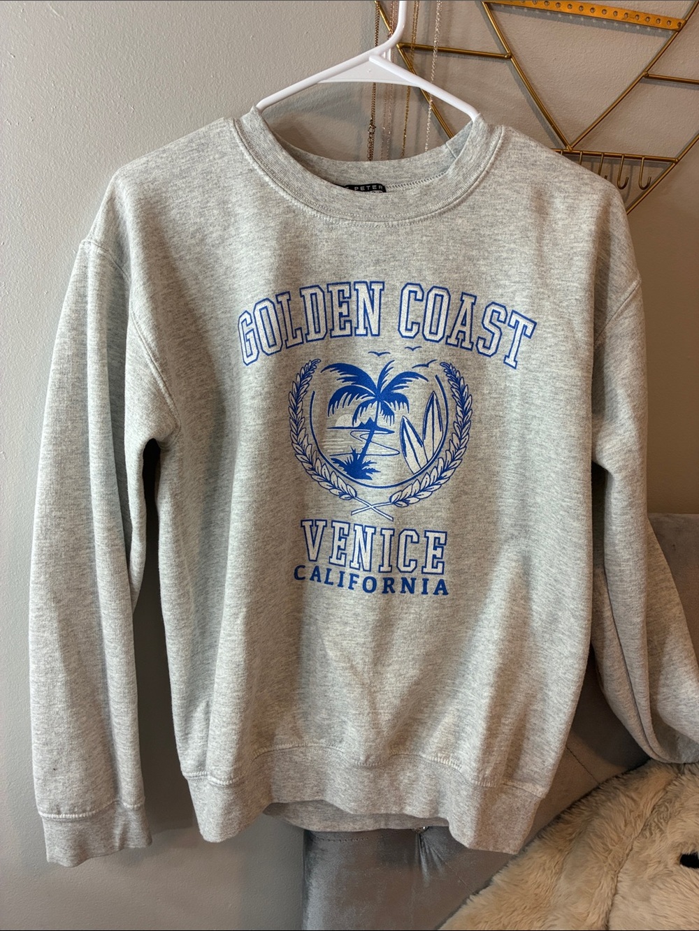 Forever 21 Grey Crewneck Sweatshirt with Blue Golden Coast Venice Graphic